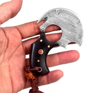 Cuchillo para Pizza de Acero de Damasco Hecho a Mano de Alta Calidad con Mango de Madera y Funda de Cuero - Product Image 2