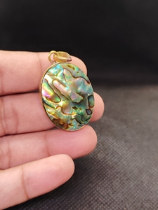Natural <b>Abalone</b> <b>Shell</b> Brass Pendant Handmade Iridescent Pendant for Jewelry - Product Image 1