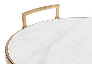 Wholesale Luxury <b>Round</b> Marble Serving Tray Bulk Hotel Platter with Elegant <b>Brushed</b> Gold Metal Frame and Modern Square Handles - Product Image 2