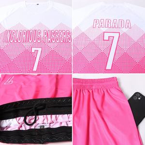 ชุดฟุตบอลแท้ขายส่ง ชุดฟุตบอลแบบกำหนดเอง ระบายอากาศได้ดี ชุดฟุตบอลสีขาวชมพู MOQ ต่ำ - Product Image 5