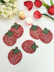 Handmade Strawberry <b>Beaded</b> <b>Coasters</b> - Set of 6 - Product Image 6