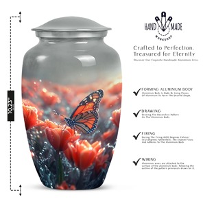 Urna funeraria de aluminio hecha a mano con diseño de mariposa y flor, 10.23 pulgadas, urna conmemorativa para cenizas de adultos, hombres y mujeres. - Product Image 6