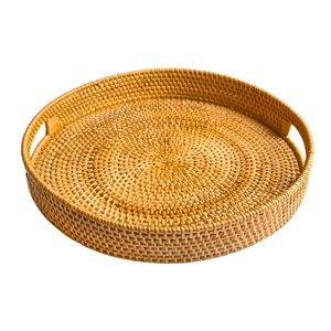 Round Wicker RATTAN BASKET / <b>TRAY</b> Rattan <b>Tray</b> with 2 Side Handles Handmade Natural <b>Tray</b> for Home & Gift Use Vietnam Crafts - Product Image 1
