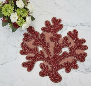 Luxury High End Handmade <b>beaded</b> <b>Placemat</b> 'The Red Coral' - Product Image 4
