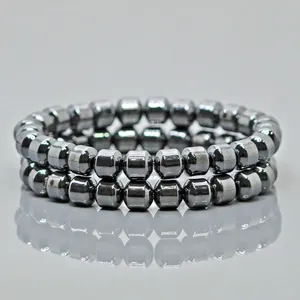 Natural Coated Hematite 8mm Smooth Cylinder AAA Grade Gemstone Beads <b>Stretch</b> <b>Bracelet</b> - Product Image 5