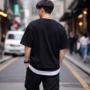 Men's Oversized Double Hem <b>Layered</b> Cotton Streetwear Tee Ready for Custom Printing Custom Print Boxy Fit Men's <b>Top</b> - Product Image 3