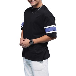 Camiseta de Manga Corta para Hombre, Corte Regular, Color Negro, con Detalles en Azul y Blanco, Cuello Redondo, Estilo Casual, 100% Algodón Jersey, Transpirable - Product Image 3