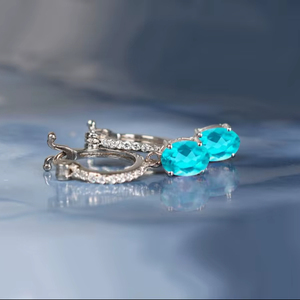 Boucles d'oreilles clous en tourmaline Paraiba plaquées or, bijoux de luxe en pierres précieuses, cadeau pour elle, élégantes pour mariage, fête, anniversaire - Product Image 1