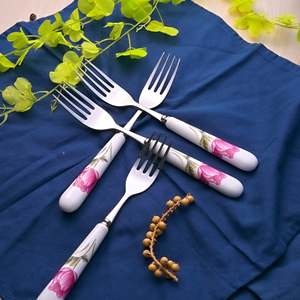 Regal Rose Luxury Metal Disposable <b>Fork</b> Set 4-Piece Ceramic-Handled Dinner and Fruit <b>Forks</b> for Home Restaurant Back to School - Product Image 1