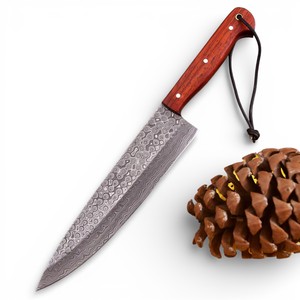 Cuchillo de Chef de Acero de Damasco Hecho a Mano, 8 Pulgadas, Mango de Madera Roja, Estilo Vintage, Ambidiestro, Ecológico, Proveedor Mayorista OEM - Product Image 1