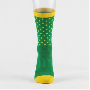 Green Yellow Dot Crew <b>Socks</b> Breathable Cycling <b>Socks</b> for Adults Summer Season Knitted Pattern Spandex <b>Polyester</b> Material - Product Image 1