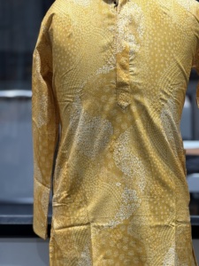 <b>Men's</b> Yellow Shimmer Traditional Indian Pakistani Wedding & Party Wear Winter/Summer Regular Fit Long Sleeve <b>Kurta</b> - Product Image 6