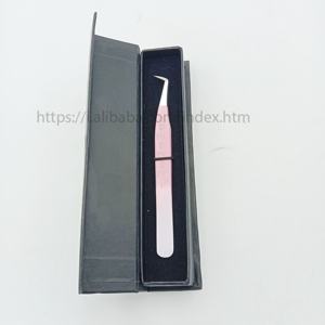 แหนบต่อขนตาแบบกำหนดเองแหนบปลายไฟเบอร์สีดำด้าน - Product Image 2