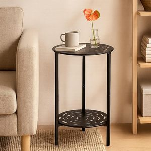 2-Tier Metal Plant Stand Indoor Outdoor - Powder Coated Iron End <b>Table</b> <b>Round</b> <b>Side</b> <b>Table</b> for Living Room Balcony - Product Image 4