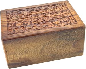 Indian wood cremation urn | impex designs | Wooden Cremation urn | Urn for your loved ones | <b>Keepsake</b> wooden rosewood urn <b>box</b> | - Product Image 5