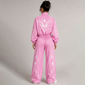 Custom Pink Windbreaker <b>Jacket</b> And Wide Leg Pants Set With <b>Star</b> Print Track Suit Design For Unisex Comfort Wear - Product Image 5