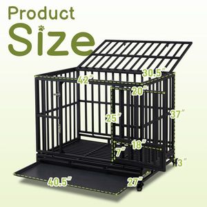 42-Inch Heavy Duty Dog Crate with 3-Door Lockable Wheels Removable Tray Indoor Kennel for Medium to Large Dogs - Product Image 1