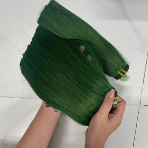 Cheveux vierges vietnamiens couleur verte, lisses comme des baguettes, cheveux humains de luxe, super double drawn, livraison rapide depuis l'usine, super drawn - Product Image 4