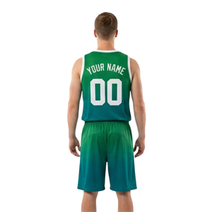 Ensemble d'uniformes de basketball personnalisés pour hommes, vert et blanc, maillot sans manches à col en V, short, imprimé dégradé, numéro d'équipe, kit de vêtements d'équipe en gros - Product Image 2