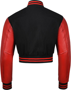 <b>Women's</b> Varsity <b>Jacket</b> Black <b>White</b> Wool Full Sleeve Stand Collar Button Closure Regular Length Winter Wear Heated Eco-Friendly - Product Image 4