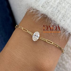 สร้อยข้อมือเพชรทรงรีรักษาทรงรูปไข่  ทอง 14K ชุบโรเดียม  ได้รับการรับรองจาก IGI สำหรับผู้หญิง ดีไซน์เรียบหรู สง่างาม - Product Image 1