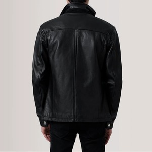 Chaqueta de Cuero Negra para Hombre de Alta Calidad, Cuello Alto, Cierre de Cremallera, Estilo Motero, Corte Regular, para Otoño - Product Image 2