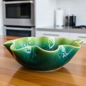 ชามเซรามิคลายใบไม้สีน้ำเงินทันสมัย สำหรับเสิร์ฟผลไม้ ขนม ของว่าง ภาชนะตกแต่งโต๊ะอาหาร สวยงาม เหมาะสำหรับใช้ในบ้าน ห้องครัว และโต๊ะรับประทานอาหาร - Product Image 1
