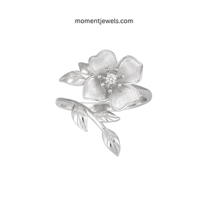 Flower <b>Cocktail</b> <b>Ring</b> 925 Silver Diamond Center Prong Setting Women's Romantic Style Adjustable Band - Product Image 1