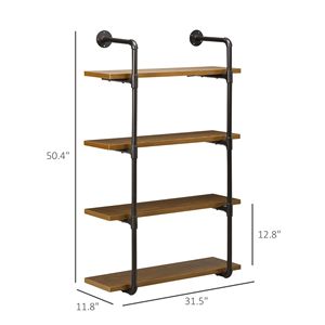Scaffale a Muro Sospeso a 4 Livelli con Struttura in Metallo e Ripiani in Tubo Industriale Spessore 1 Pollice - Stile Rustico/Country - Product Image 3