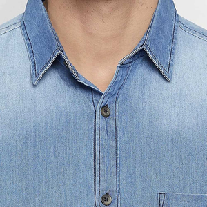Camisa de Mezclilla para Hombre, Manga Corta, Algodón, Cierre de Botones, Estilo Casual, con Dos Bolsillos en el Pecho, Lavado Claro, Corte Holgado, Moda de Verano - Product Image 5