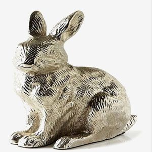 Escultura decorativa de conejo de aluminio fundido, adorable figurita de conejito, adorno metálico con forma de animal para interiores de lujo - Product Image 1