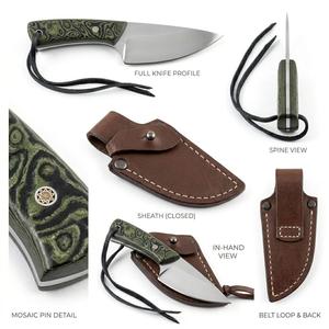 Cuchillo utilitario compacto personalizado Iron Crown Forge para exteriores, hoja de acero inoxidable, mango de micarta verde, funda de cuero (OEM) 14cm - Product Image 2