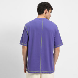 Camisetas de algodón 100% de alto gramaje para hombre, con lavado ácido, cuello redondo, costuras en contraste, logotipo personalizable, talla grande, estilo holgado, las más vendidas. - Product Image 4