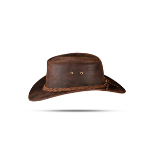 <b>Western</b> Style Distressed Leather Cowboy <b>Hat</b> Custom Brand Unisex Outdoor Hiking Cattleman <b>Hat</b> Wholesale B2B Sportswear Headwear - Product Image 3
