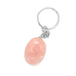 พวงกุญแจหินธรรมชาติรูปวงรีสีโรสควอตซ์,พวงกุญแจคริสตัลพลอยสีทองสำหรับผู้ค้าส่ง - Product Image 1