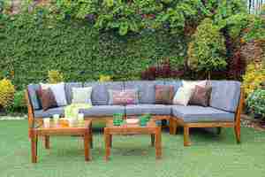 Contemporary Outdoor <b>Garden</b> <b>Sofa</b> Set with Wooden Frame and Gray Cushions for Patio Use - Product Image 5