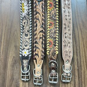 Professional Manufacturer's Luxury Hand Tooled Leather Dog Collar Genuine Leather Western Sunflower Pattern Adjustable Collars - Product Image 6
