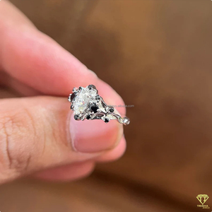 Trisha Jewels <b>Emerald</b> Cut Moissanite Diamond Gothic Engagement <b>Ring</b> 925 Sterling <b>Silver</b> Black Moissanite Cluster Accents IGI - Product Image 4
