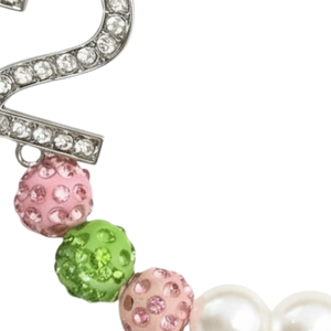 AKA White Pearl Line Number Bracelet Pink Green Sparkle <b>Beads</b> <b>Crystal</b> Number Charm Elegant Women Wrist Jewelry Fashion Gift - Product Image 5