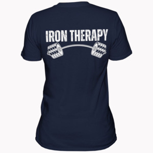Camiseta de hombre con estampado Iron Therapy Barbell, manga corta, cuello redondo, estilo casual, corte regular, algodón, logotipo blanco en la espalda, camisetas de gimnasio para hombre - Product Image 1