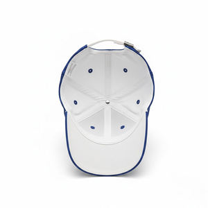 Gorra de béisbol unisex al por mayor de fábrica, blanca y azul con bloques de color, malla ajustable en la parte trasera, informal, para primavera y verano, sombrero de 6 paneles, OEM ODM - Product Image 3
