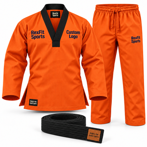 Conjunto de Dobok de Taekwondo Más Vendido, Camisa Transpirable Tejida, Pantalones de Pierna Recta, Cuello en V y Logotipo Bordado, Uniforme OEM - Product Image 3