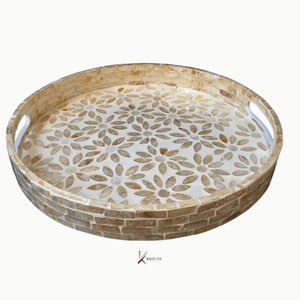 Juego de Bandejas de Servir Elegantes Hechas a Mano con Diseño Personalizado OEM ODM, de Madera y Madreperla Dorada, para Presentación de Alimentos y Decoración - Product Image 4