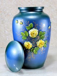 Elegante Urna de Cerámica Azul con Diseño Floral y Tapa, Recipiente Decorativo para Almacenamiento, para Uso Conmemorativo en el Hogar - Product Image 3