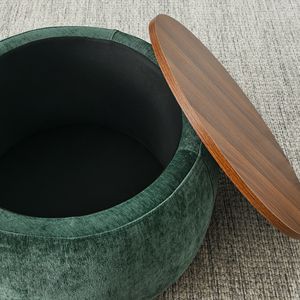 Pouf Contenitore Rotondo 2 in 1 Verde (63,5x63,5x37,3 cm) che Funziona come Tavolino d'Appoggio e Piccolo Sgabello/Pouf - Product Image 4