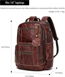 Vintage Cow Leather Women <b>Backpack</b> <b>Large</b> Capacity Laptop Travel Bag Zipper School Hiking Daypack - Product Image 1