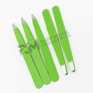 Pinzas Verdes RMI Profesionales de Acero Inoxidable para Extensión de Pestañas con Puntas Inclinadas y Planas para Cejas - Product Image 3