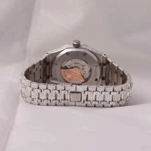 Montre analogique de luxe personnalisée demi-sertie de diamants Moissanite, affichage mixte, verre 41 mm, acier inoxydable, mouvement à quartz 20 mm, 10 bars - Product Image 4