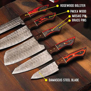 Juego de cuchillos de chef de acero de Damasco, colección de cuchillos de cocina de lujo con mangos ergonómicos para la preparación diaria de alimentos - Product Image 3