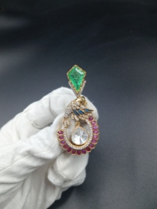 Peacock Brooch With Emerald Top Ruby And Diamond Accents <b>Gold</b> Plated Women's Party Jewelry Statement Piece - Product Image 1